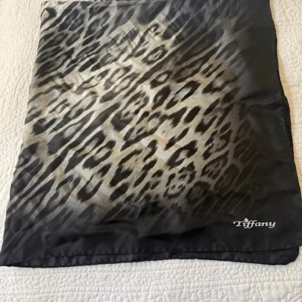vintage  black leopard print silk scarf